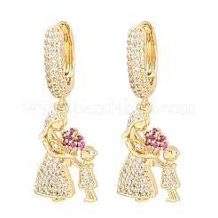 Brass Micro Pave Clear Cubic Zirconia Dangle Hoop Earrings&nbsp;EJEW-G471-41G