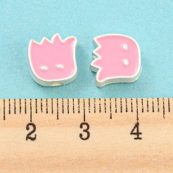 合金エナメルビーズ  マットシルバーカラー  花  ショッキングピンク  10x10x4mm  穴：2mm&nbsp;FIND-G062-17MS