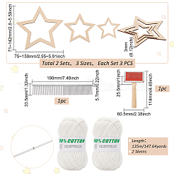 星型マクラメタッセルデコレーションDIYキット  綿中空糸2かせ  2 個のステンレス鋼ペットコーム  6個の木製フレーム  ホワイト  71~190x33.5~150x2~25.5mm&nbsp;DIY-OC0012-09C