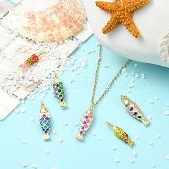 6個6スタイルの真鍮エナメルペンダント  魚のチャーム  丸カン付き  ゴールドカラー  ミックスカラー  22.5~28.5x7~8x5~6mm  穴：3~3.4mm  1個/スタイル&nbsp;KK-CJ0005-84