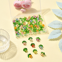 50個のガラスペンダント  花のチャーム  真鍮のヘッドピンとアクリル  ミックスカラー  18.5x14x10mm  穴：2.5mm&nbsp;FIND-SC0019-75