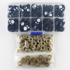 フラットラウンドクラフトプラスチック人形の目セット  ぬいぐるみの目  安全の目  ドーナツプラスチックノーズワッシャー付き  人形作り用品  ブラック  目：100個;ワッシャー：100個&nbsp;DOLL-PW0001-452