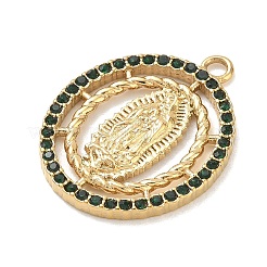 304ステンレスペンダント  ラインストーン付き  聖処女のチャームが付いた楕円形  ゴールドカラー  28.5x22x2mm  穴：2mm&nbsp;LS-STAS-K291-21