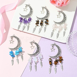 10Pcs 5 Colors Tibetan Style Alloy with Mixed Stone Chip Big Pendants&nbsp;PALLOY-CJ00159