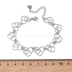 女性用、中空ハンマー仕上げの304ステンレススチール製リンクチェーンブレスレット  ステンレス鋼色  ハート  6.77インチ（17.2cm）&nbsp;BJEW-F539-01B-P