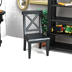 木製クロスバックチェアミニチュア装飾品  マイクロランドスケープホームドールハウスアクセサリー  小道具の装飾のふりをする  ブラック  44x44x82mm&nbsp;PW-WG96993-01