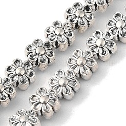 チベットスタイルの花の合金ビーズ連売り  鉛フリー＆カドミウムフリー＆ニッケルフリー  アンティークシルバー  6.5x4.5mm  穴：1mm  約35個/連  8インチ&nbsp;X-TIBEB-O007-13-NR
