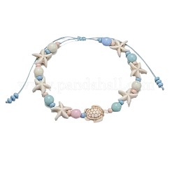 Bohemian Style Acrylic Starfish Turtle & Round Glass Beaded Braided Anklets for Women&nbsp;FS-WG26544-01