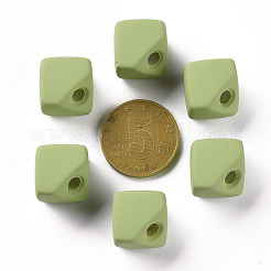 アクリルビーズ  ラバー加工スタイル  片穴  ギャップキューブ  黄緑  13.5x13.5x13.5mm  穴：3.5mm&nbsp;OACR-S039-04-83