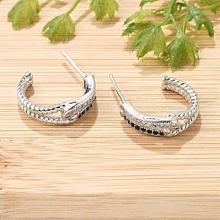 C字型真鍮マイクロパヴェキュービックジルコニアスタッドピアス（女性用）  カドミウムフリー＆鉛フリー  長持ちメッキ  ラックめっき  プラチナ  16.5x4.5mm&nbsp;EJEW-G428-21P-01
