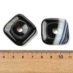 ナチュラルバンドの瑪瑙のペンダント  染め＆加熱  スクエアチャーム  ブラック  30x30x8mm  穴：6.5mm&nbsp;GG-D003-B02-09