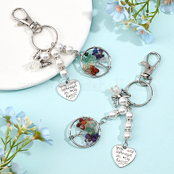 2Pcs Chakra Tree Of Life Natural/Synthetic Mixed Stone Pendant Keychain&nbsp;KEYC-CA0001-39