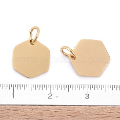 ステンレススチールチャーム201個  鏡面研磨仕上げ  六角  ゴールドカラー  11.5x10.5x1mm  穴：3.5mm&nbsp;LS-STAS-S105-T626-2