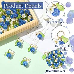 ガラスとABSプラスチック製の模造真珠の花のペンダント50個  真鍮パーツ  ゴールドカラー  ブルー  17mm&nbsp;PALLOY-CJ00185