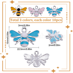 30本3色合金エナメルペンダント  蜂のチャーム  プラチナ  15x22.5x2mm  穴：2mm  10個/カラー&nbsp;ENAM-SC0004-26P