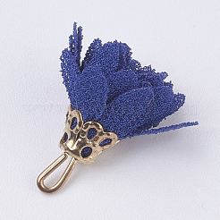 布の花のペンダントの装飾  ゴールデントーン鉄パーツ  ミックスカラー  17~18x15~19mm  穴：1x3mm&nbsp;IFIN-K036-07