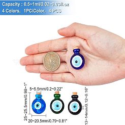 4個4色手作りランプワーク香水瓶ペンダント  精油ボトル  ナザールボンジュウ  ミックスカラー  29.5mm  穴：5mm&nbsp;LAMP-FH0001-02