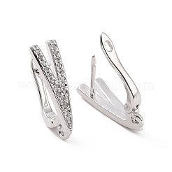 Brass Micro Pave Clear Cubic Zirconia Hoop Earring Findings with Latch Back Closure&nbsp;KK-D086-09P