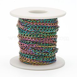 イオンプレーティング（IP）304ステンレススチールカーブチェーン  ツイストチェーン  溶接されていない  スプールで  虹色  6x4x1mm  32.8フィート（10m）/ロール&nbsp;STAS-H146-01MC