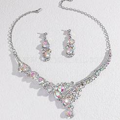 女性用ティアドロップ合金ラインストーンビブネックレス＆スタッドピアスセット  クリスタルAB  ネックレス: 320mm;イヤリング：54x16.2mm&nbsp;FS-WG2AA93-03