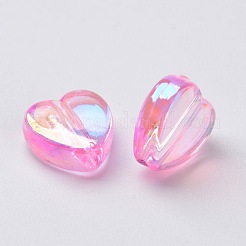環境に優しい透明アクリルビーズ  ハート  ピンク  ABカラー  直径約8mm  厚さ3mm  穴：1mm&nbsp;X-PL539-810
