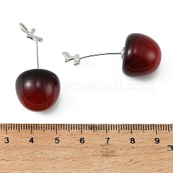 合金と樹脂のダングルスタッドピアス  チェリー  プラチナ  暗赤色  16.5x18mm&nbsp;LS-EJEW-T054-01