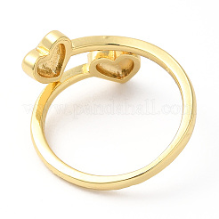 Rack Plating Brass Double Heart Cuff Rings&nbsp;RJEW-R137-02G