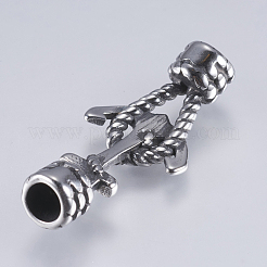 304ステンレススチールアンカーリンクコネクター  レザーコードブレスレット作り用  アンティークシルバー  37x16x8mm  穴：5mm&nbsp;STAS-I072-097AS