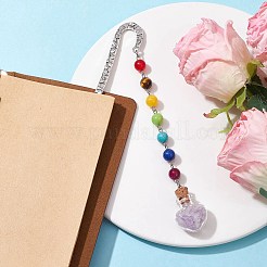 7 Chakra Gemstone Bead & Natural Amethyst Glass Heart Wishing Bottle Pendant Bookmarks&nbsp;AJEW-JK00313-05