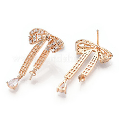 Brass Micro Pave Clear Cubic Zirconia Stud Earring Findings&nbsp;KK-S356-666G-NF