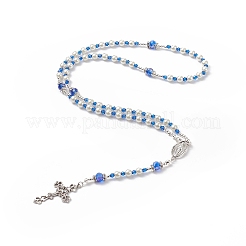 Glass Pearl & Acrylic Rosary Bead Necklace&nbsp;NJEW-TA00041-01