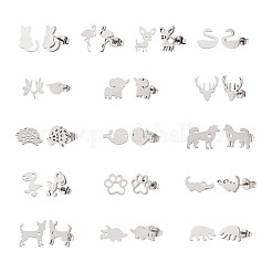 16 Pairs 16 Style Crocodiles & Dog & Swan & Hedgehog & Dinosaur & Bird 304 Stainless Steel Stud Earrings&nbsp;EJEW-CF0001-02P