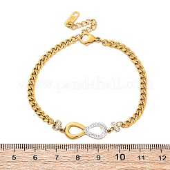 304ステンレススチールインフィニティリンクブレスレット  女性用カーブチェーンブレスレット  ポリマークレイラインストーン付き  イオンプレーティング（ip）  ゴールドカラー  6-7/8インチ（17.5cm）&nbsp;BJEW-Z099-03G