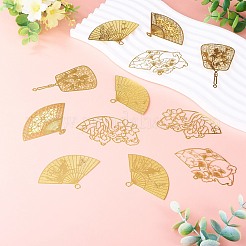 真鍮製ビッグサイズペンダントトップ  ファンチャーム  エッチングされた金属装飾  長持ちメッキ  ニッケルフリー  18KGP本金メッキ  41.5~74.5x40~69.5x0.2mm  穴：1.5~4mm  2個/スタイル&nbsp;KKC-TA0001-08