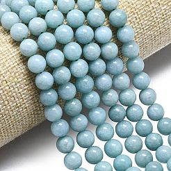 天然石マレーシアジェイドビーズ連売り  染め＆加熱  ラウンド  アクア  11.5~12.5mm  穴：1.2mm  約35個/連  14.96インチ（38cm）&nbsp;G-L645-A01-12mm-25