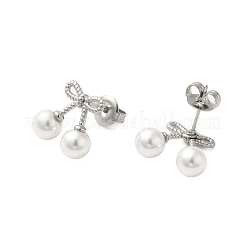 304 Stainless Steel Shell Pearl Bowknot Stud Earrings for Women&nbsp;EJEW-U020-28P