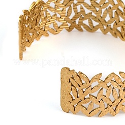 304 Stainless Steel Hollow Leaf Open Cuff Bangles for Women&nbsp;BJEW-K241-03D-G