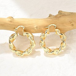 真鍮ツイストリングフープピアス  18KGP本金メッキ  36x8mm  ピン：14x1.5x0.5mm&nbsp;EJEW-B117-01G