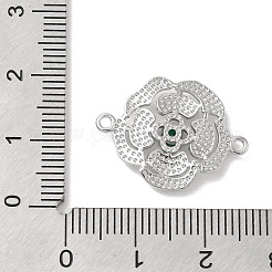 真鍮パヴェガラスコネクターチャーム  花のリンク  カドミウムフリー＆ニッケルフリー＆鉛フリー  プラチナメッキ  グリーン  17x22.5x3mm  穴：1.4mm&nbsp;KK-Z073-32P-04
