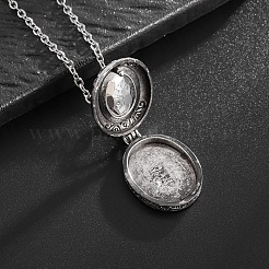 合金アクリル製オーバル型フォトロケットペンダントネックレス（女性用）  アンティークシルバー  ティール  19.69インチ（50cm）&nbsp;WGC3FDF-01