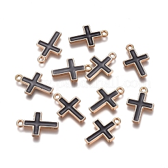 合金エナメルチャーム  クロス  ゴールドカラー  ブラック  16.5x11x1.5mm  穴：1.4mm  10個/袋&nbsp;ENAM-TAC0002-03A