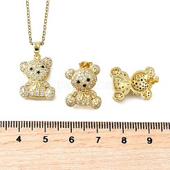 Bear Brass Micro Pave Cubic Zirconia Stud Earrings & Pendant Necklaces Sets&nbsp;SJEW-Z002-01G