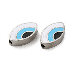 304ステンレススチールビーズ  エナメル  ステンレス鋼色  目  ライトスカイブルー  8x13.5x3mm  穴：1.8mm&nbsp;STAS-C074-09P-01