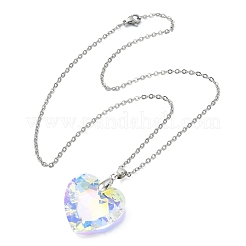 Clear AB Faceted Glass Heart Pendant 304 Stainless Steel Cable Chain Necklaces for Women&nbsp;NJEW-JN06176