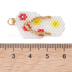 ミユキガラスシードビーズペンダント  フラワーチャーム付きサンダル  304ステンレス鋼  レッド  30x16x3.5mm  穴：3mm&nbsp;PALLOY-MZ01313-01