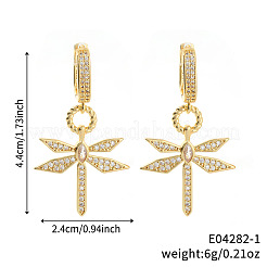 Elegant Brass Clear Cubic Zirconia Dragonfly Hoop Earrings&nbsp;FN5869-1
