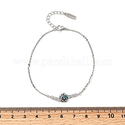 925スターリングシルバーコネクターブレスレット  女性用アズキチェーンブレスレット  フラットラウンド  モアッサナイトラインストーン付き  プラチナメッキ  7-1/8インチ（18.2cm）&nbsp;BJEW-D346-03B-P