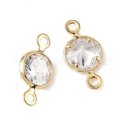 SHEGRACE Brass Pave Cubic Zirconia Flat Round Connector Charms&nbsp;XGRQ2O490-443A-G