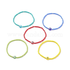 5Pcs 5 Colors MIYUKI Seed Beaded Stretch Bracelets Set with Evil Eye&nbsp;BJEW-TA00055
