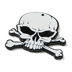 ハロウィーンテーマのプリントアクリルパーツ  スカルチャーム  ゴーストホワイト  37x37x2mm  穴：1.5mm&nbsp;SACR-F013-01C